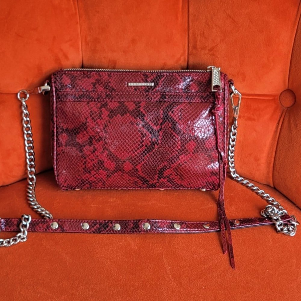 Rebecca Minkoff Mini Mac Burgandy Python Prints C… - image 4